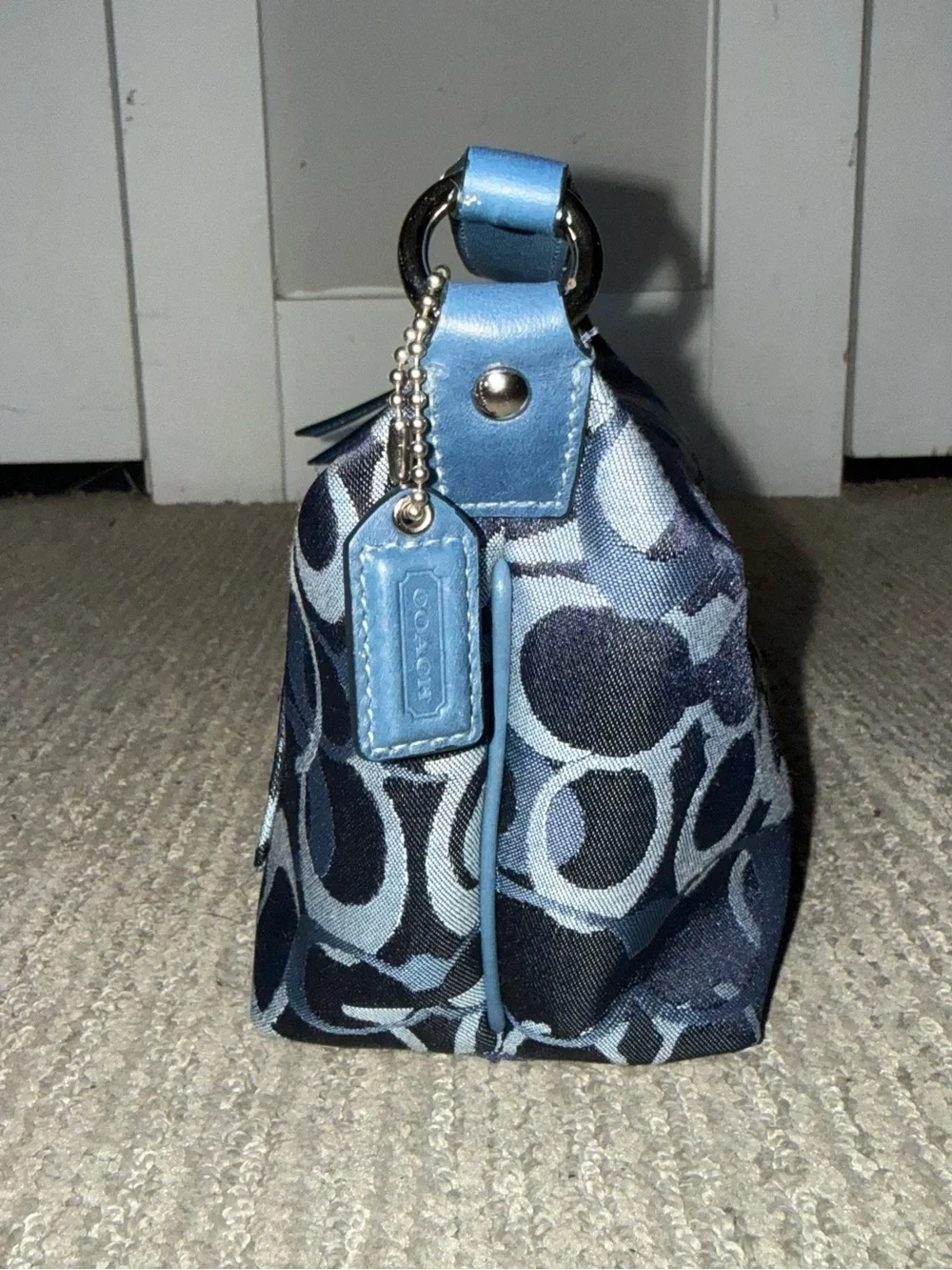 Vintage Y2K Coach Blue Signature Jacquard Mini Bag
